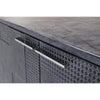blueish grey leather credenza stainless steel finished iron base contemporary