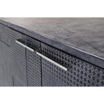 blueish grey leather credenza stainless steel finished iron base contemporary