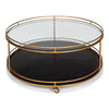 round coffee table glass black leather gold embossed casters