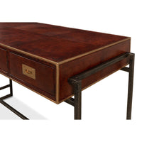 brown leather brass 3-drawer desk iron frame