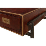 brown leather brass 3-drawer desk iron frame