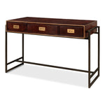 brown leather brass 3-drawer desk iron frame