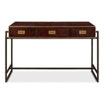 brown leather brass 3-drawer desk iron frame