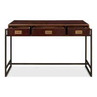 brown leather brass 3-drawer desk iron frame