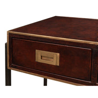 brown leather brass 3-drawer desk iron frame