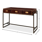 brown leather brass 3-drawer desk iron frame