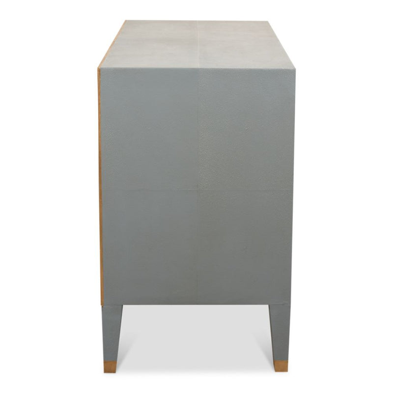 night chest 2-drawer grey shagreen leather gold trim