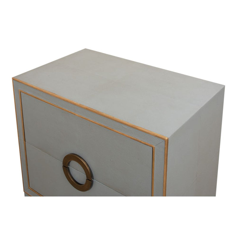 night chest 2-drawer grey shagreen leather gold trim