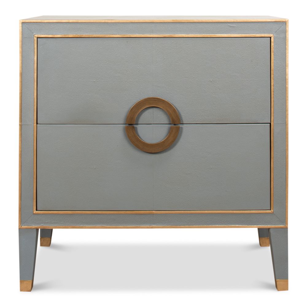 night chest 2-drawer grey shagreen leather gold trim