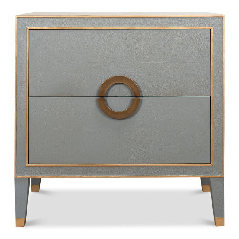 night chest 2-drawer grey shagreen leather gold trim