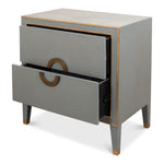 night chest 2-drawer grey shagreen leather gold trim