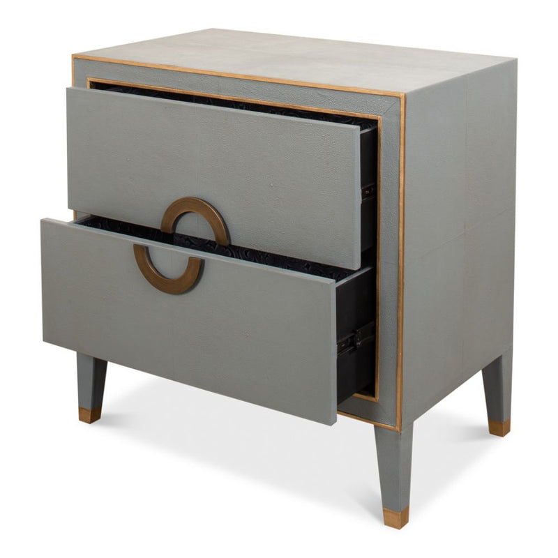 night chest 2-drawer grey shagreen leather gold trim