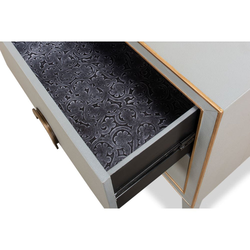 night chest 2-drawer grey shagreen leather gold trim