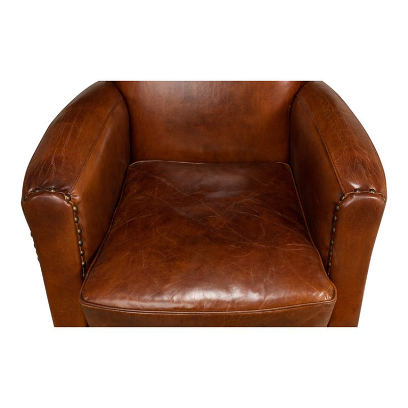 brown leather lounge chair nail heads