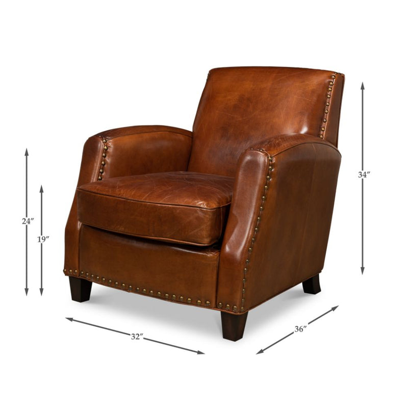 brown leather lounge chair nail heads