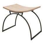 beige stool bench black iron frame