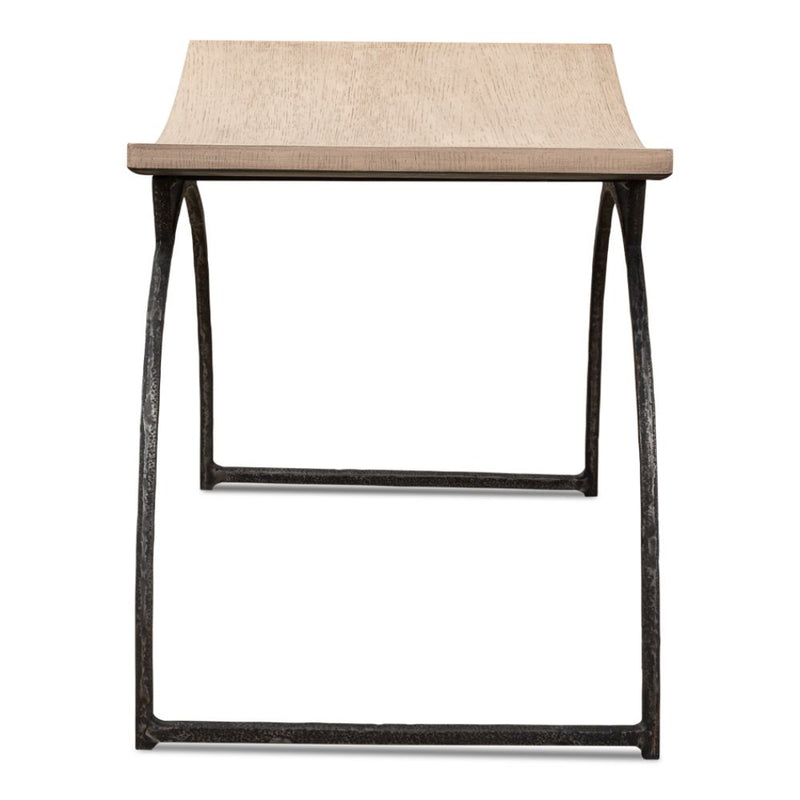 beige stool bench black iron frame