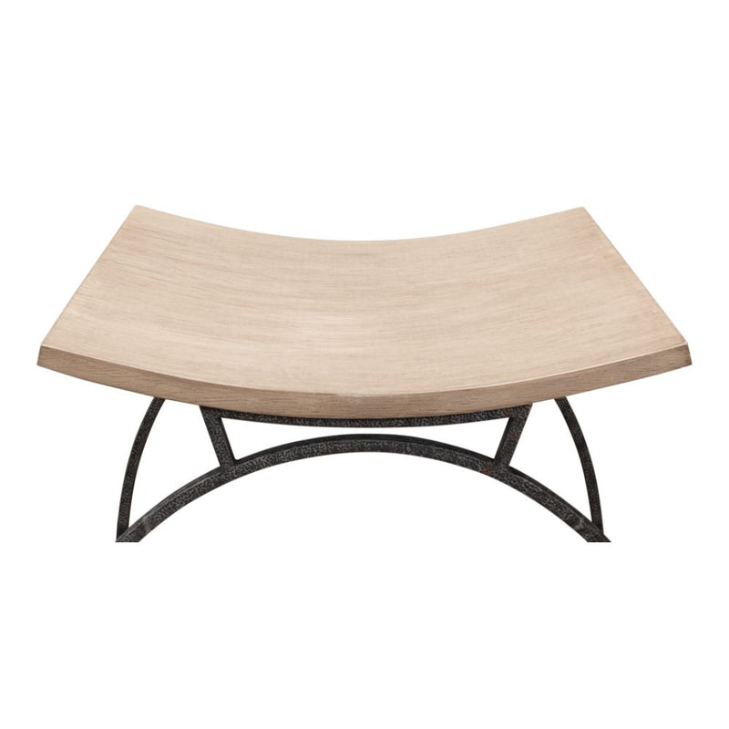 beige stool bench black iron frame