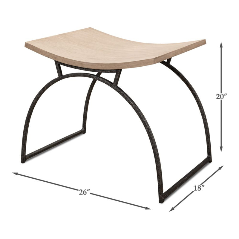 beige stool bench black iron frame