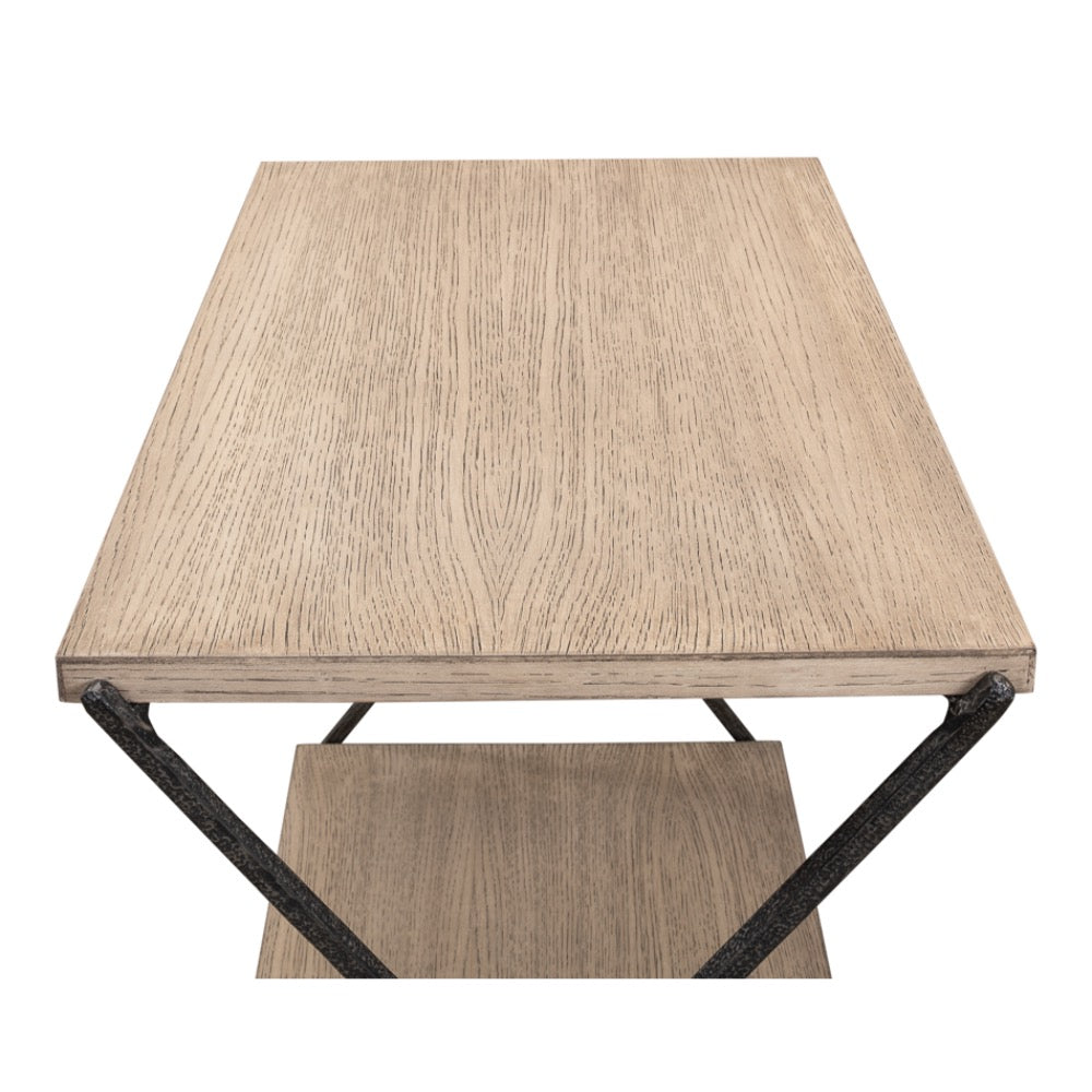 pine veneer hand forged iron pine finish side table