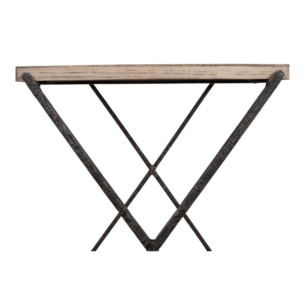 pine veneer hand forged iron pine finish side table