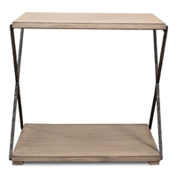 pine veneer hand forged iron pine finish side table