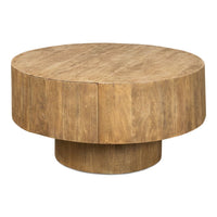 round coffee table two hidden drawers tan wheat finish