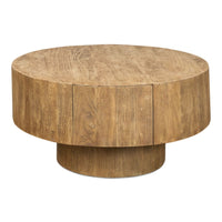 round coffee table two hidden drawers tan wheat finish