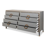 chest 8 drawers gray shagreen leather brass trim drawer pulls