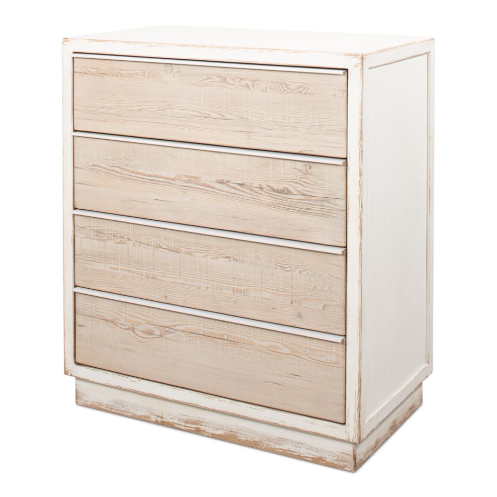 4-drawer chest reclaimed pine antique white distressed weathered