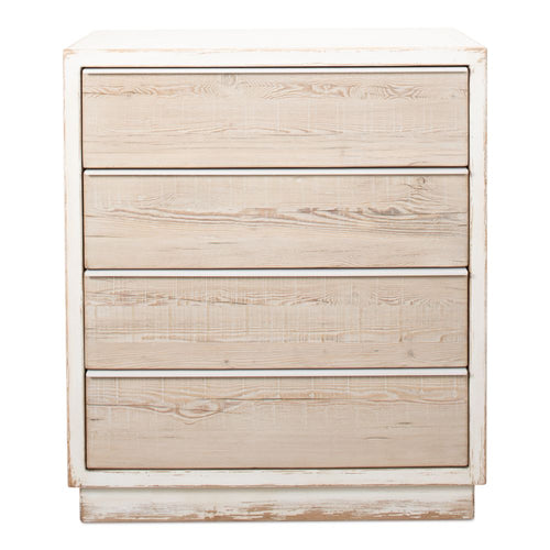 4-drawer chest reclaimed pine antique white distressed weathered