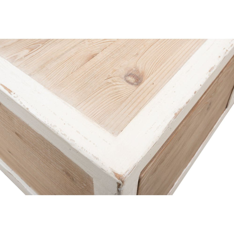 antique white weathered pine square coffee table drawers