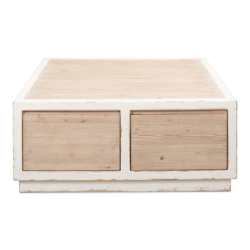 antique white weathered pine square coffee table drawers