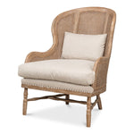 white wash oak frame caning natural linen cushions wing back chair