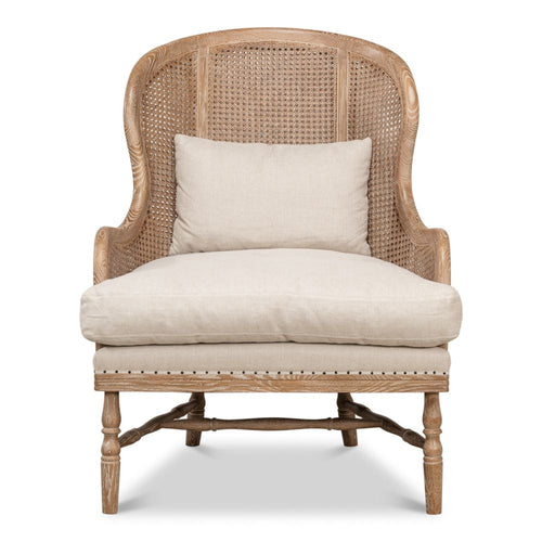 white wash oak frame caning natural linen cushions wing back chair