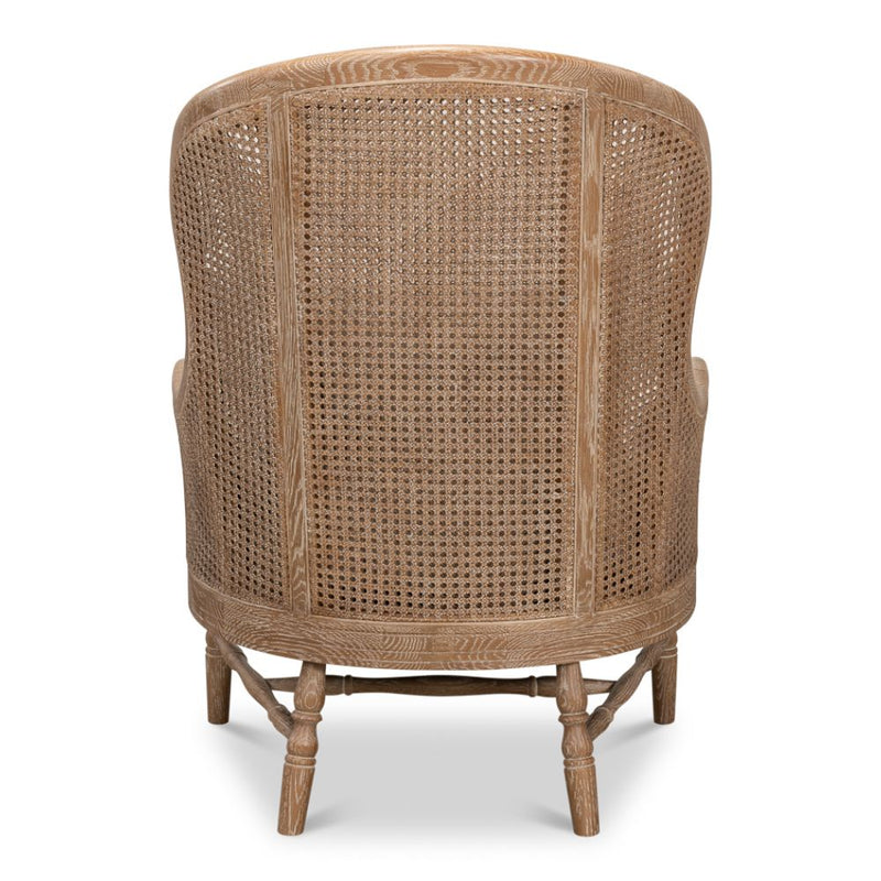 white wash oak frame caning natural linen cushions wing back chair