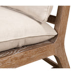 white washed oak framed accent chair features natural linen cushions