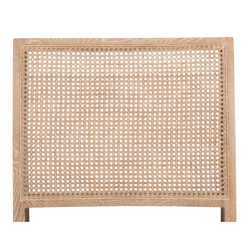 caned back white washed oak frame chair padded cream cushioned seat supportive back pillow
