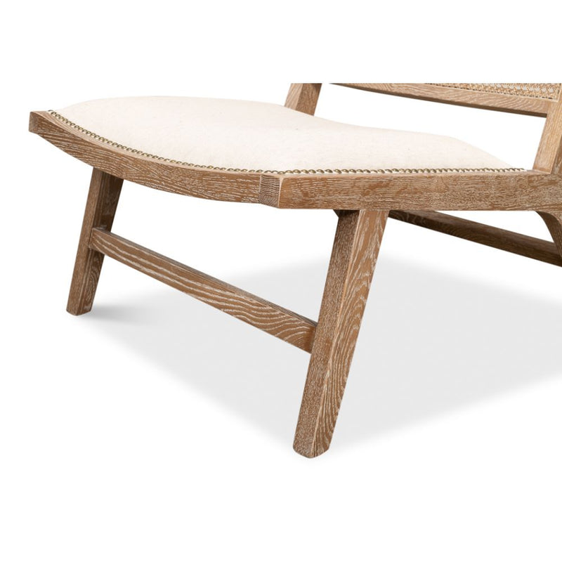 caned back white washed oak frame chair padded cream cushioned seat supportive back pillow