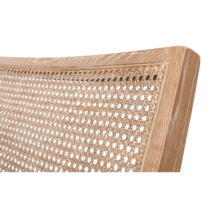 caned back white washed oak frame chair padded cream cushioned seat supportive back pillow