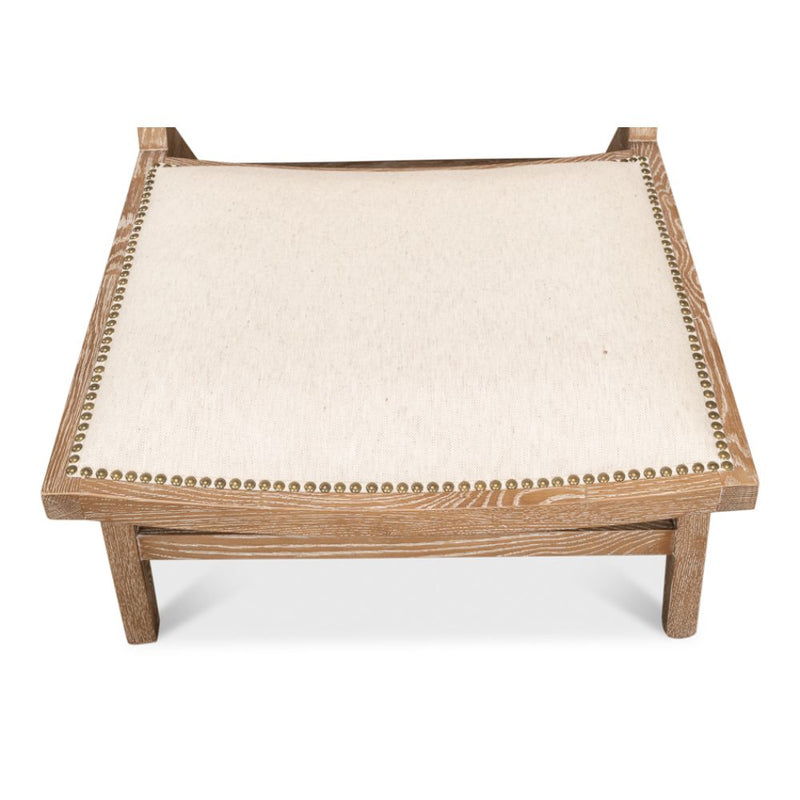 caned back white washed oak frame chair padded cream cushioned seat supportive back pillow