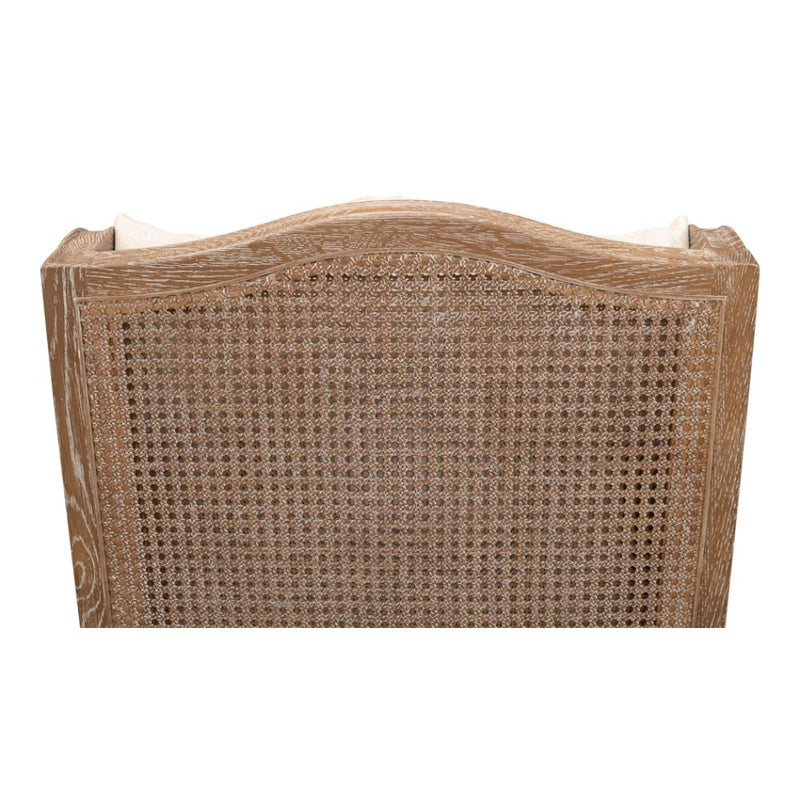 white wash oak frame caning natural linen cushions armchair