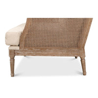 white wash oak frame caning natural linen cushions armchair