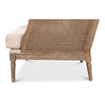 white wash oak frame caning natural linen cushions armchair