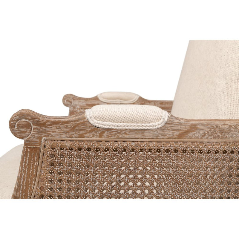 white wash oak frame caning natural linen cushions armchair