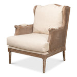 white wash oak frame caning natural linen cushions armchair