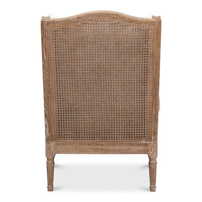 white wash oak frame caning natural linen cushions armchair