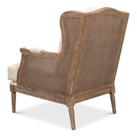 white wash oak frame caning natural linen cushions armchair