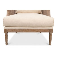 white wash oak frame caning natural linen cushions armchair