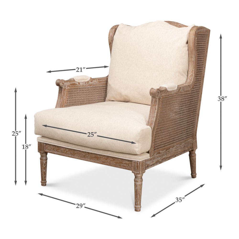 Ava Oak + Caning + Linen Armchair